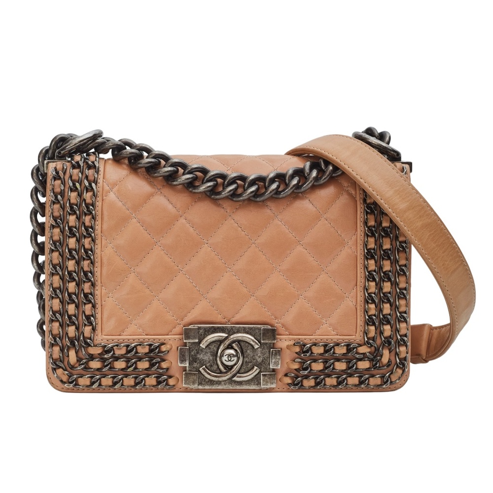 CHANEL LAMBSKIN BEIGE CHAINED BOY BAG SMALL (2015)